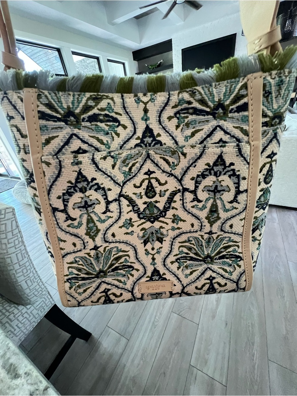 SPARTINA 449 bucket bag, Hamilton rug print purse blue/cream - Picture 2 of 11